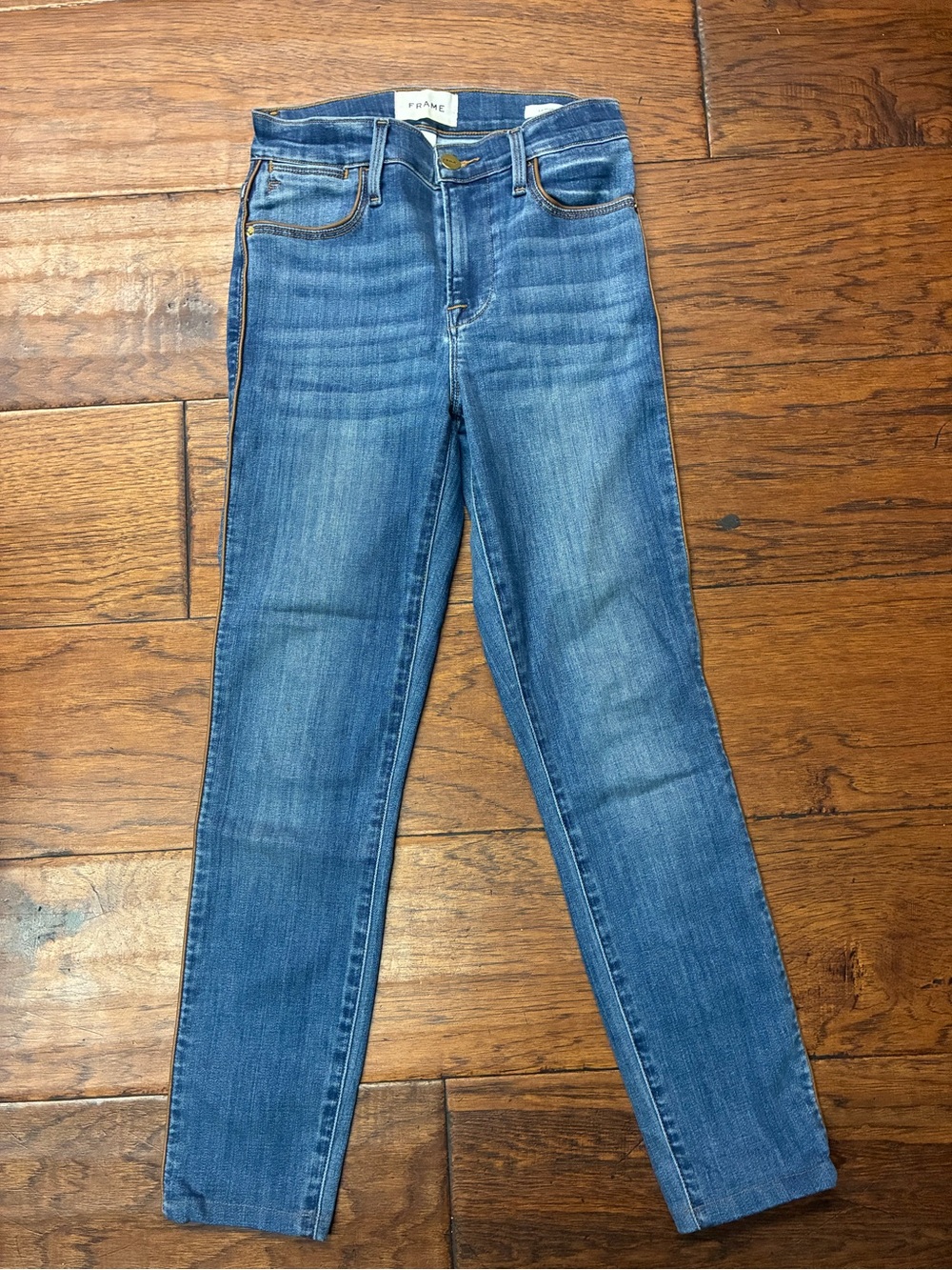 FRAME Le High Skinny Jeans High Rise Medium Wash Stretch Denim
